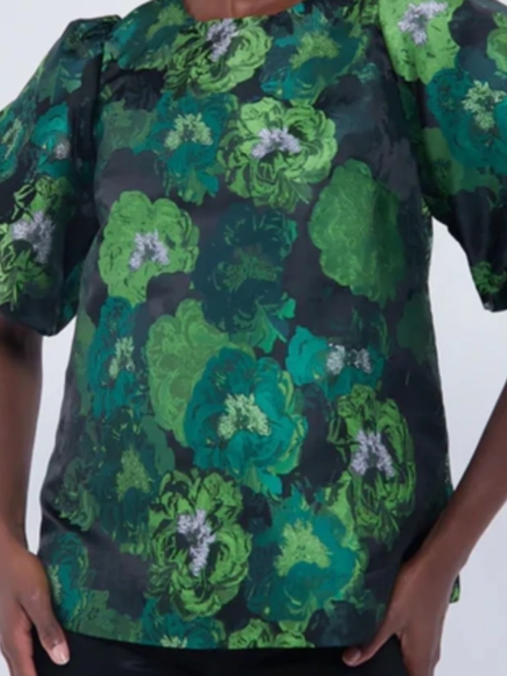 Pomander Place Green Floral Puff-Sleeve Top, NWT, size M